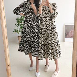 Round-neck Dotted Tiered Midi Dress