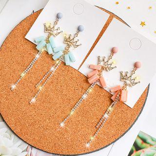 Crown And Bead Tassel Drop Earring
