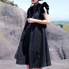 Ruffle-hem Sleeveless Dress Black - One Size