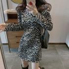 Long-sleeve Animal Printed V-neck Dress