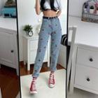 Cherry Embroidered Straight-fit Jeans