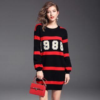 Color Block Numbering Sweater Mini Dress
