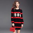 Color Block Numbering Sweater Mini Dress