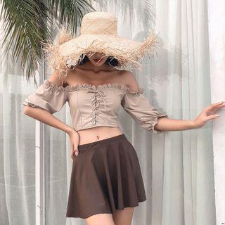 Off-shoulder Ruffled Drawstring Swim Top / Swim Skirt / Cover-up / Set