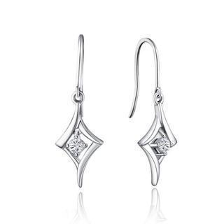 18k White Gold Kite Shape Diamond Solitaire Dangle Hook Earrings (0.12 Cttw)