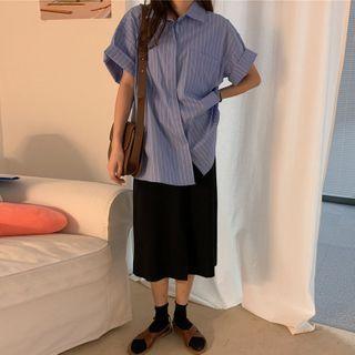 Short-sleeve Striped Shirt / Midi Skirt