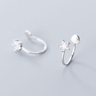 925 Sterling Silver Rhinestone Star Cuff Earring 1 Pair - 925 Sterling Silver Rhinestone Star Cuff Earring - One Size