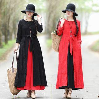 Mock Two-piece Long-sleeve Maxi Dress