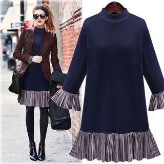 Accordion Pleat Trim Long Sleeve Dress