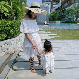 Family Matching Off-shoulder Dress / Spaghetti Strap Tiered Dress
