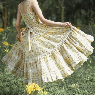 Lace Trim Midi A-line Lolita Jumper Skirt
