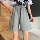 High-waist Heart Embroidered Sweat Shorts