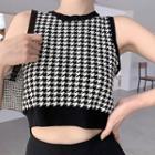 Houndstooth Cropped Knit Tank Top Black - One Size