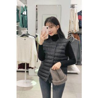 Snap-button Quilted Vest Black - One Size