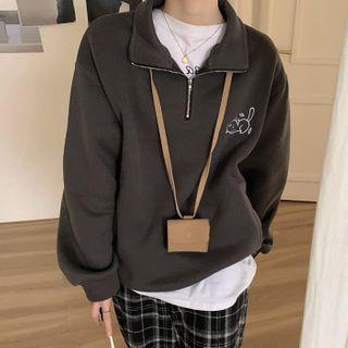 Cat Embroidered Half-zip Sweatshirt