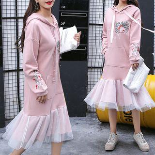 Mesh Panel Hoodie Midi Dress