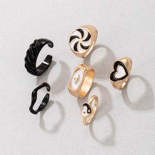 Set Of 6: Drip Glaze Rings 19850 - Set - Gold & Black & White - One Size