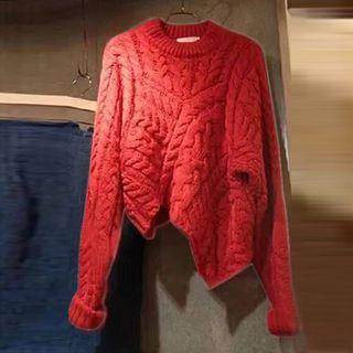 Irregular Hem Crew-neck Sweater