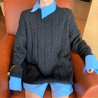 Long-sleeve Plain Shirt / Cable Knit Sweater