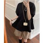 Short-sleeve Plain Open-back Loose-fit Top As Figure - One Size
