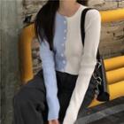 Two-tone Cropped Cardigan Blue & White - One Size