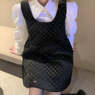 Plain Blouse / Sequined Overall A-line Dress