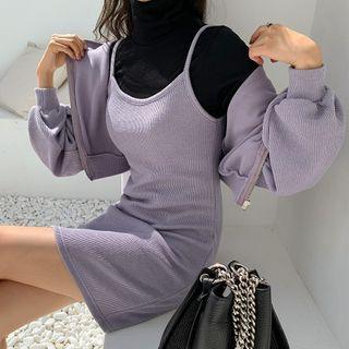 Matching Set: Crop Zip Hoodie + Sleeveless Bodycon Dress