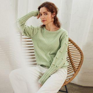 Long-sleeve Pompom Accent Sweater