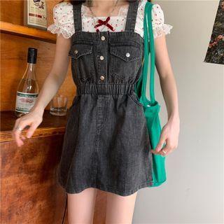 Washed Denim Mini Overall Dress