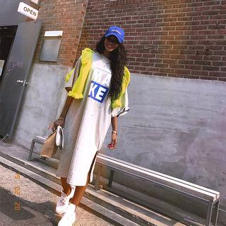 Round-neck Slit-side Long T-shirt Dress