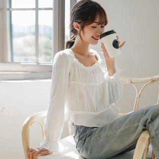Ruffled Ruched Bell-sleeve Blouse