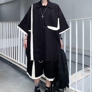 3/4-sleeve Two Tone Shirt / Shorts