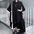 3/4-sleeve Two Tone Shirt / Shorts