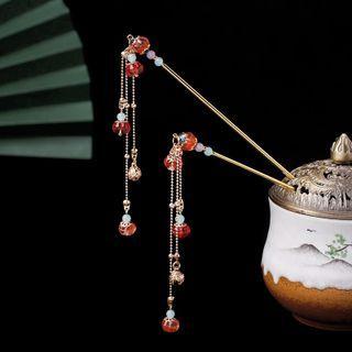 Pumpkin Alloy Hair Stick 1 Pair - Gold & Red - One Size
