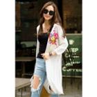 Open-front Embroidered-detail Long Cardigan