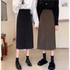 High Waist Wool A-line Midi Skirt