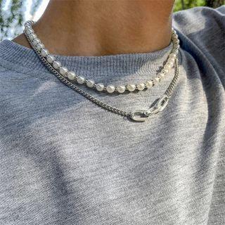 Faux Pearl Chain Layered Pendant Necklace