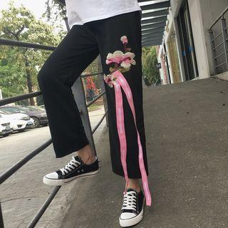 Cropped Embroidered Straight-leg Pants