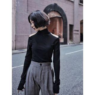 Mock Turtleneck Cold-shoulder Knit Top Black - One Size