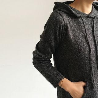 Hooded Kangaroo-pocket Knit Dress