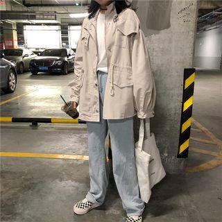 Drawstring-waist Zip Jacket Almond - One Size