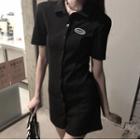Short-sleeve Button Dress Black - One Size