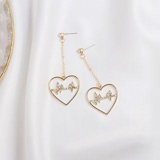 Rhinestone Heartbeat & Heart Dangle Earring 1 Pair - E2565 - As Shown In Figure - One Size