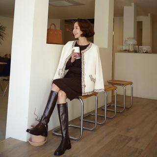 Tweed-trim Hook-and-eye Jacket
