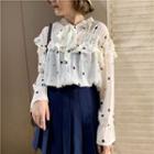 Tie-neck Dotted Ruffled Chiffon Blouse As Shown In Figure - One Size