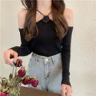 Floral Cold-shoulder Knit Top