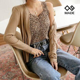 Sleeveless Shirred-detail Leopard Top