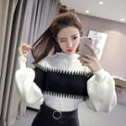 Puff-sleeve Two-tone Sweater