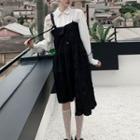 Asymmetrical Midi A-line Overall Dress Black - One Size