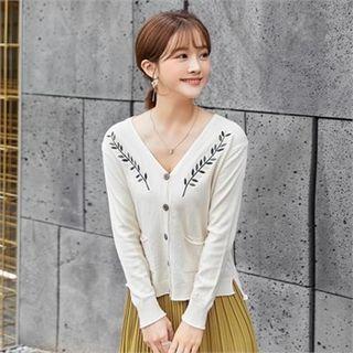 Foliage-embroidered Cardigan